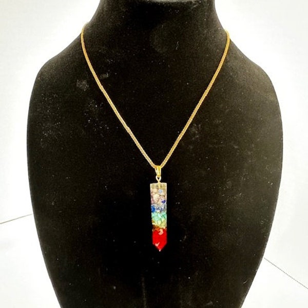 Beautiful Multi-Colored Crystal Pendant 18k Gold plated Necklace Handmade