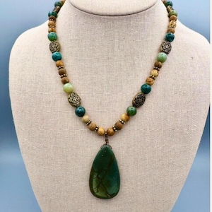 Boho Earth Tones Mixed Jasper Beaded Pendant Necklace | Southwest Jewelry