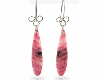 Boho Vibes Rhodonite Dangle Earrings on Stainless Steel Tricircle Ear Wires
