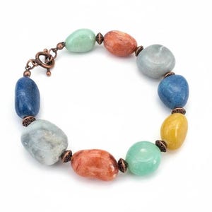 Agate Rock Beaded Bracelets, Copper Details & Toggle Closure - Multiple Sizes Available