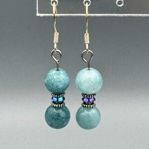 Elegant Blue Gem and Crystal Dangle Earrings, Swarovski Crystals, Minimalist Jewelry