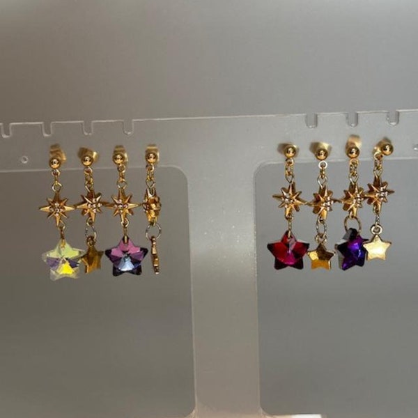 Celestial Space Popstar mis-matched Sparkling Star Gold Dangle Earrings in various color choices