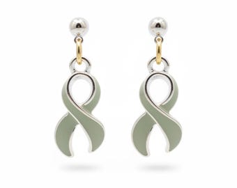 Sterling Silver Gray Ribbon Awareness Earrings, Support Jewelry