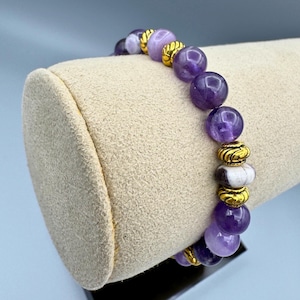 Handmade Amethyst Beaded Bracelet with Gold Rondelle Accents, Purple Jewelry, Summer Style
