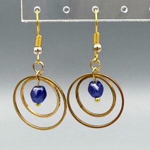 Blue Beaded Gold Hoop Earrings, Lightweight Dangle Earrings, Summer Fashion Jewelry, Dainty Hoops