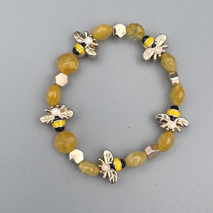 Yellow Citrine Bumblebee beaded Bracelet - Beaded Stretch Jewelry - Summer Style