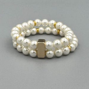 Elegant Minimalist Stretch Double Row Beaded Bracelet in Contemporary Gold Finish