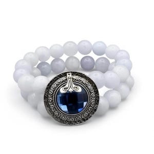 Victorian Blue Celestite Bracelet with Silver Focal Point, Elegant Celestine Jewelry, Summer Style