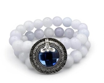 Victorian Blue Celestite Bracelet with Silver Focal Point, Elegant Celestine Jewelry, Summer Style