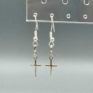 Sterling Silver Cross Dangle Earrings: Minimalist Faith Jewelry