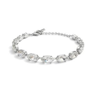 May include: A silver-toned bracelet featuring a series of marquise-cut clear stones set in metal frames. The bracelet includes a delicate chain link section with a small clasp mechanism, creating a continuous circular design of faceted gems.