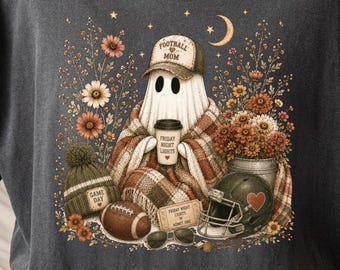 Football Mom Ghost PNG, Boho Wildflower Game Day Halloween Design (Digital Download)