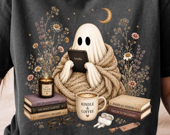Kindle Reader Ghost PNG, Wildflower Reading Ghost, Ebook Lover PNG, Halloween Bookish PNG