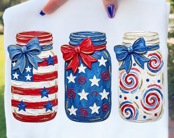 Vaterländisches Mason Jar PNG, handgemalte Pinselstrich-Grafik, USA Sublimationsdesign für 4