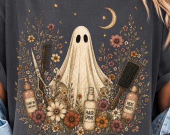 Hair Stylist Ghost PNG, Boho Wildflower Halloween Graphic, Vintage Fall Spooky Season Sublimation Design