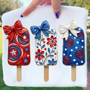 Patriotic Popsicles PNG, Hand-Painted Brushstroke Ice Cream Graphic, USA Sublimation Design for 4th of July Shirts
