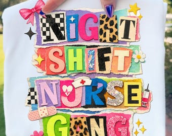 Nachtschicht Krankenschwester PNG, lustiges Krankenschwester Shirt, Krankenschwester Crew Squad Design, trendiger RN digitaler Download