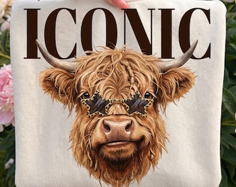 Highland Kuh PNG, lustiges Kuh-Shirt-Design, Boujee-Kuh-Grafik, Bauernhof-Tiersublimation PNG, trendiges Kuh-Shirt-Design