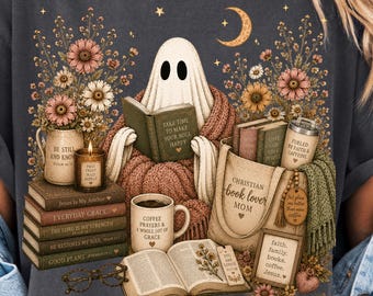 Christian Book Lover Mom PNG, Wildflower Ghost PNG, Floral Faith Based Design, Bible Study Mom PNG, Fall Ghost Digital Download