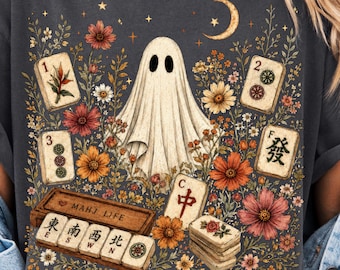 Mahjong Halloween PNG, Wildflower Ghost Design, Spooky Vintage Mahjong Graphic, Mahj Life Digital Download