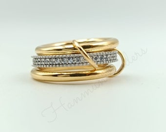 Natural Diamond Link Connected Rings, Diamond Multi Link Love Ring, Trinity Link Band, Three Link Ring, Connected Ring, Gift for her, Ring