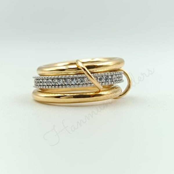 Natural Diamond Link Connected Rings, Diamond Multi Link Love Ring, Trinity Link Band, Three Link Ring, Connected Ring, Gift for her, Ring