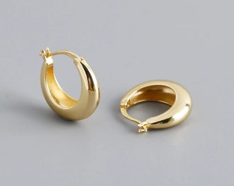 18K Gold Hoops,Gold Hoop Earrings, Gold Plated Hoops Medium Size, Minimalist Hoops, Bold Hoop Earrings, tiny hoop Thick Gold Hoops earrings