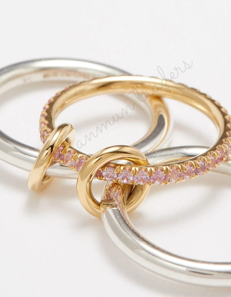 925 Sterling Silver Connector Band Ring Jewelry, Diamond Three Finger