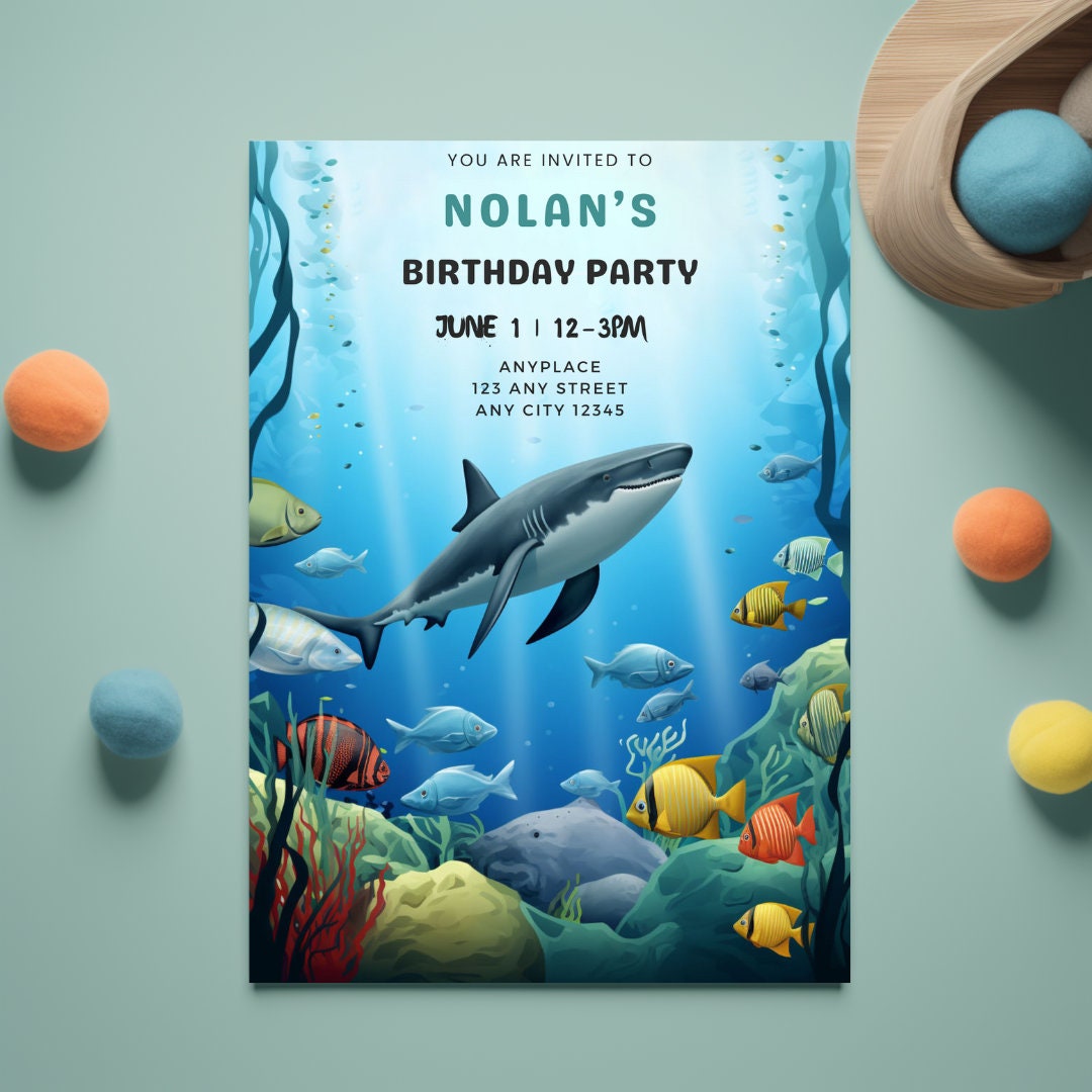 Shark Birthday Invitation Instant Download Kids Invitation Digital ...