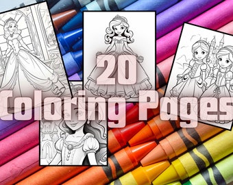 Princess Coloring Book | 20 Printable Coloring Pages | Instant Download
