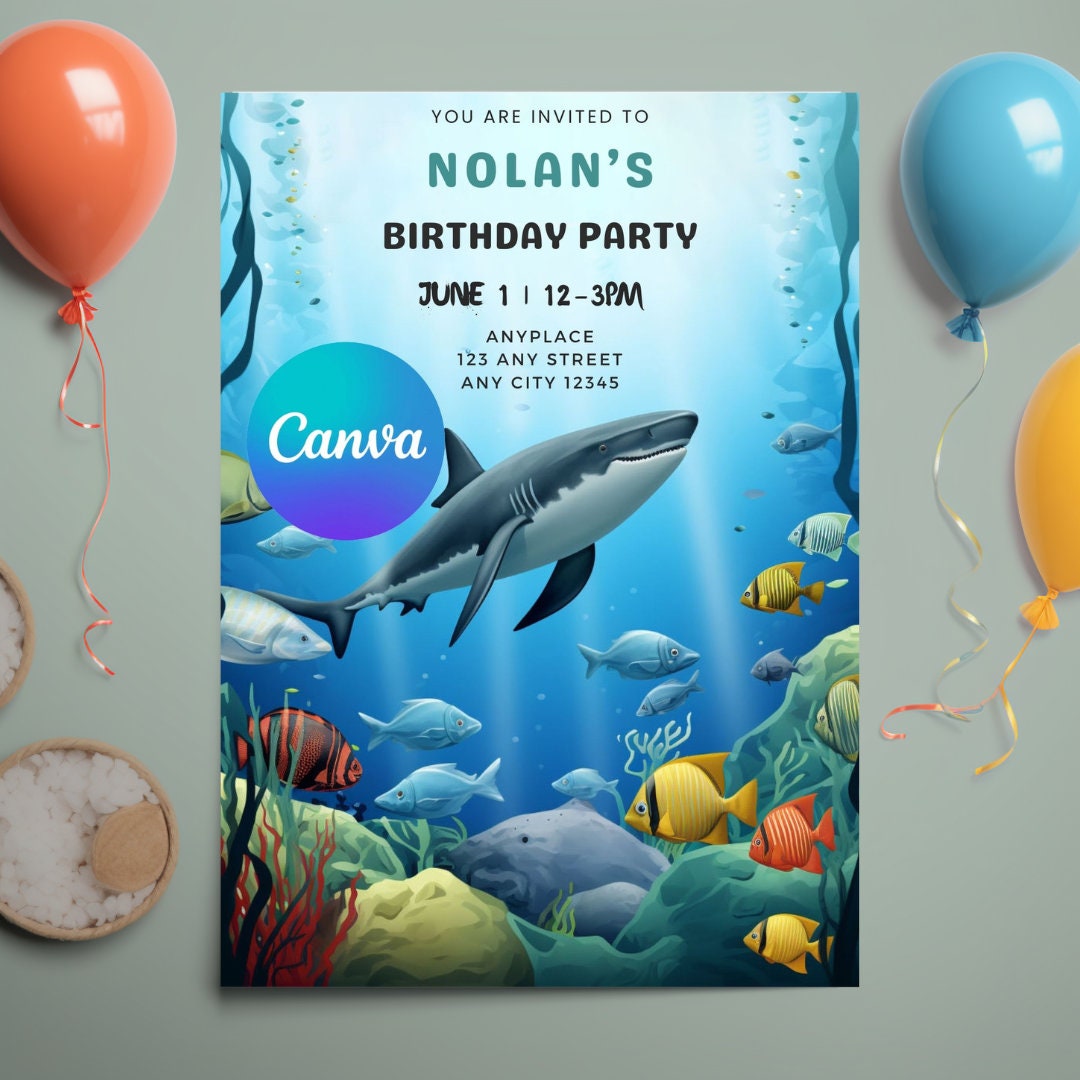 Shark Birthday Invitation Instant Download Kids Invitation Digital ...