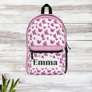Personalized Butterfly Print Backpack, Kids School Bag, Custom Name Rucksack, Trendy Book Bag, Cute Butterfly Backpack