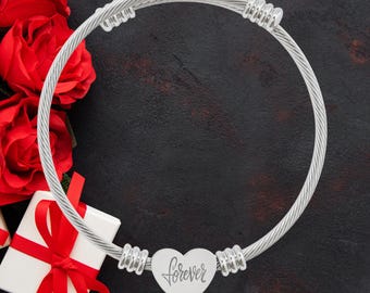 Pulsera de corazón para siempre, pulsera de corazón grabado, pulsera de corazón de plata, pulsera de plata para siempre