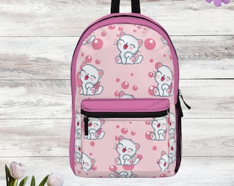 Mochila con estampado de gato, adorable bolso de gatito, divertido accesorio escolar, regalo perfecto para niños, mochila colorida para uso diario, mochila elegante.