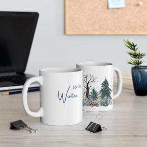 Hello Winter Mug, Winter Trees Mug, Christmas Mug, Winter Mug, Christmas Gift, Pine Tree Mug, Winter Pine Tree Mug, Winter Forest Mug