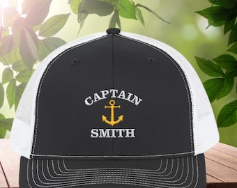 Captain Trucker Cap, Nautical Snapback Hat, Captain Embroidered Cap, Personalized Captain Hat, Sea Captain Cap, Sailor Mesh Cap