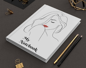 Stylowy dziennik w twardej oprawie, Mój notatnik, Estetyczny prezent, Dziennik do pisania, Osobisty pamiętnik, Planer, Dziennik artystyczny i szkicowy, Notatnik z kobiecą twarzą