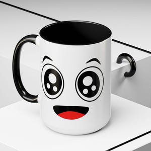 Cute Doodle Cartoon Emoji Coffee Cup, Funny Emoticon Tea Mug, Happy Face Drinkware, Novelty Gift for Kids, Colorful Expression Ceramic, Mug