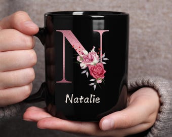 Personalized  Flower Coffee Mug, Name Mug, Initial Letter Mug, 15 oz 11 oz, Monogram Mug, Floral Alphabet Mug, Gift for Mom Daughter,