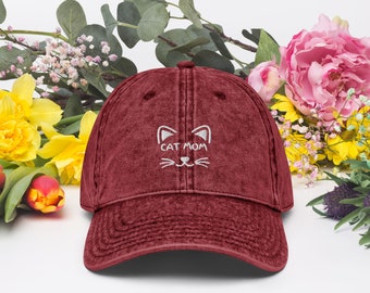 Cat Mom Twill Cap, Cat Mom Vintage Cap, Cat Mom Hat, Cat Mom Gift, Cat Lover Gift, Fur Mom, Cat Mama, Kitty Mom.