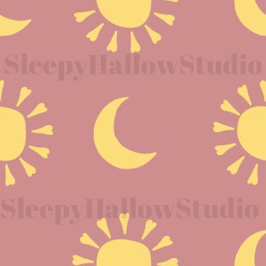 Sun and Moon seamless design, digital print, boho, neutral, pfg, digital art