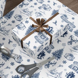 Blue and White Christmas Gift Wrap roll, Holiday Gift Wrap Sheets, Wrapping Paper Roll Xmas Wrapping Paper Christmas Paper Roll