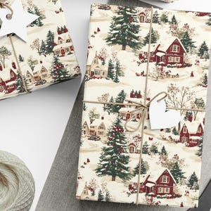 Vintage Christmas Wrapping Paper, Winter Holiday Gift Wrap, Toile Style Design, Premium Paper, Wrapping Paper Rolls,Classic Christmas