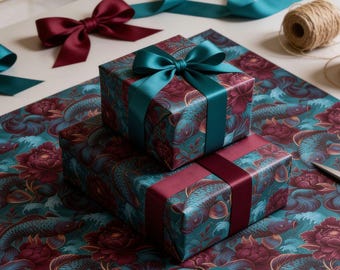 Inpakpapier met Betta-vismotief, cadeaupapier met Siamese vechtvis, luxe bloemeninpakpapier, verjaardagscadeaupapier, feestelijk inpakpapier
