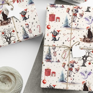 Goth Christmas Gift Wrap  Skeleton, Skull, Witchy Yule Gifts, Black Cat Wrap, Gothmas Creepmas Wrapping Paper for Him & Her