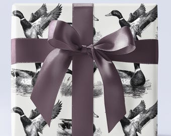 Mallard Duck Gift Wrap, Duck Hunting Paper for Men, Derby Party, Father’s Day, Derby Shower, Elegant Vintage Luxury Wrapping Paper Roll