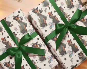 Mystical Christmas Gift Wrap Witchy Holiday Paper, Gothic Wrapping, Apothecary Bottles, Skull Wrap, Yule and Winter Solstice Decor