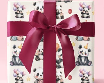 Cadeaupapier panda, schattige panda wrap, eco dieren wrap, bamboe natuur papier, kawaii panda verjaardag of kraamcadeau