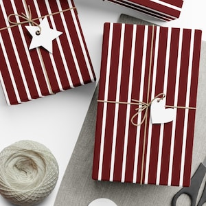 Red Striped Traditional Gift Wrap Seasonal Gift Wrap Sheets Holiday Gift Wrap,Gift Wrapping Roll, Xmas Gift Wrap,Classic Christmas