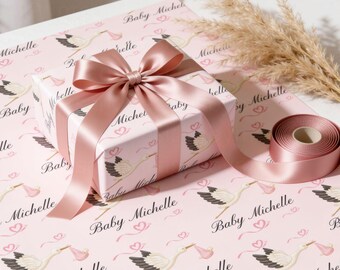 Stork Baby Shower Wrapping Paper Baby Shower Personalized Gift Wrapping Paper with Name Customized Wrapping Paper Baby Shower Gift Wrap